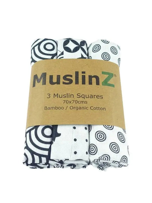 MuslinZ Bamboo/Organic Cotton Muslin Squares, Sensory - 3 Pack Muslin Muslinz