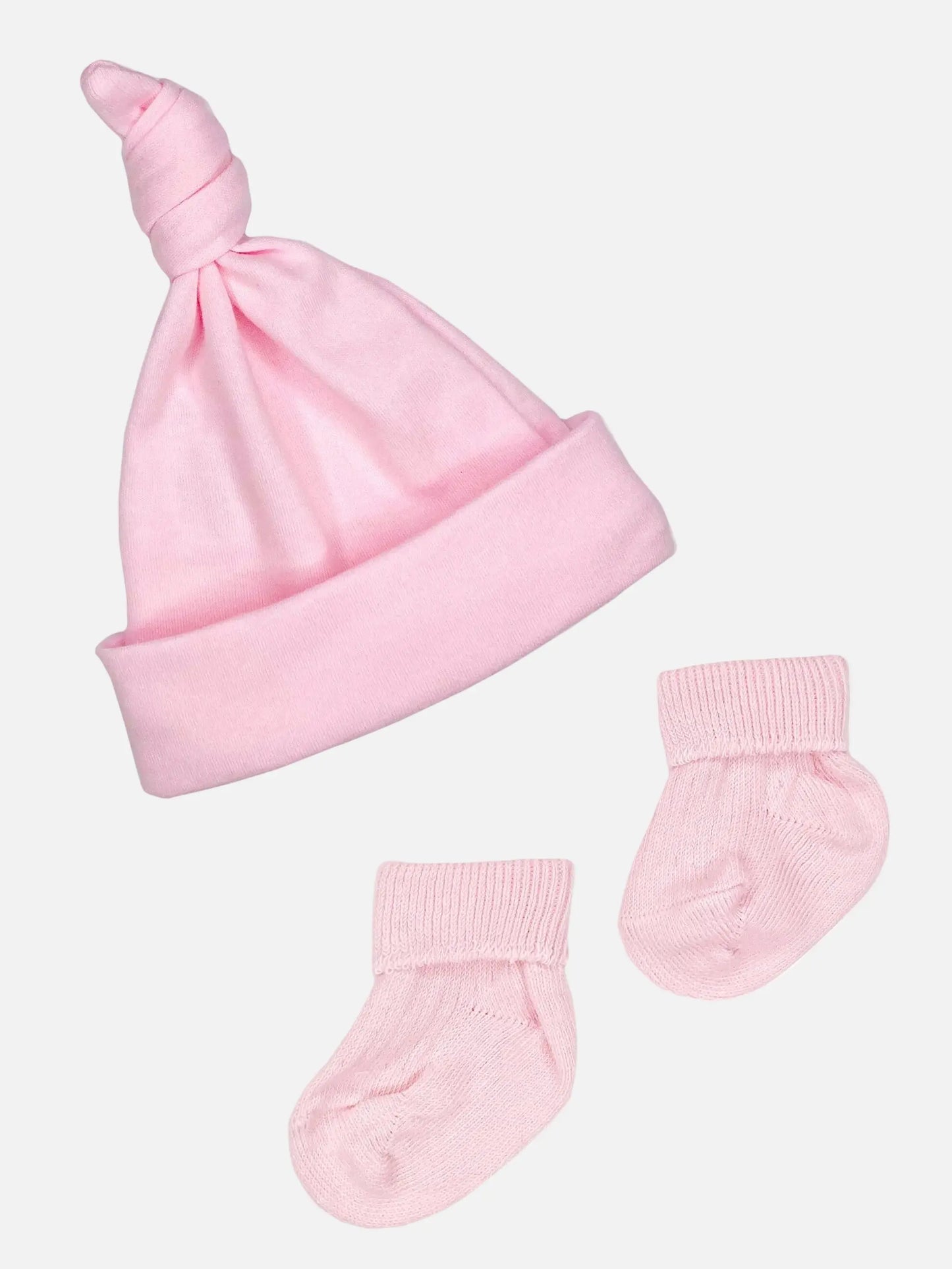 Premature Baby Knotted Hat and Socks Set - Pink Hat, Mitts & Booties Set Little Mouse Baby Clothing & Gifts