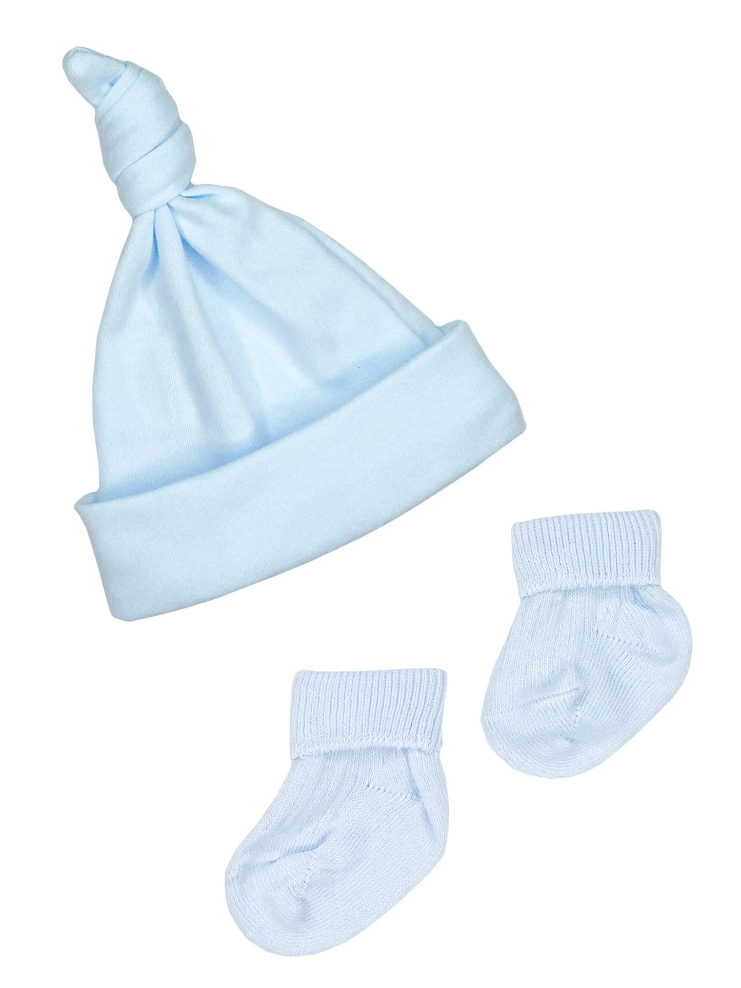 Premature Baby Knotted Hat and Socks Set - Blue Hat, Mitts & Booties Set Little Mouse Baby Clothing & Gifts