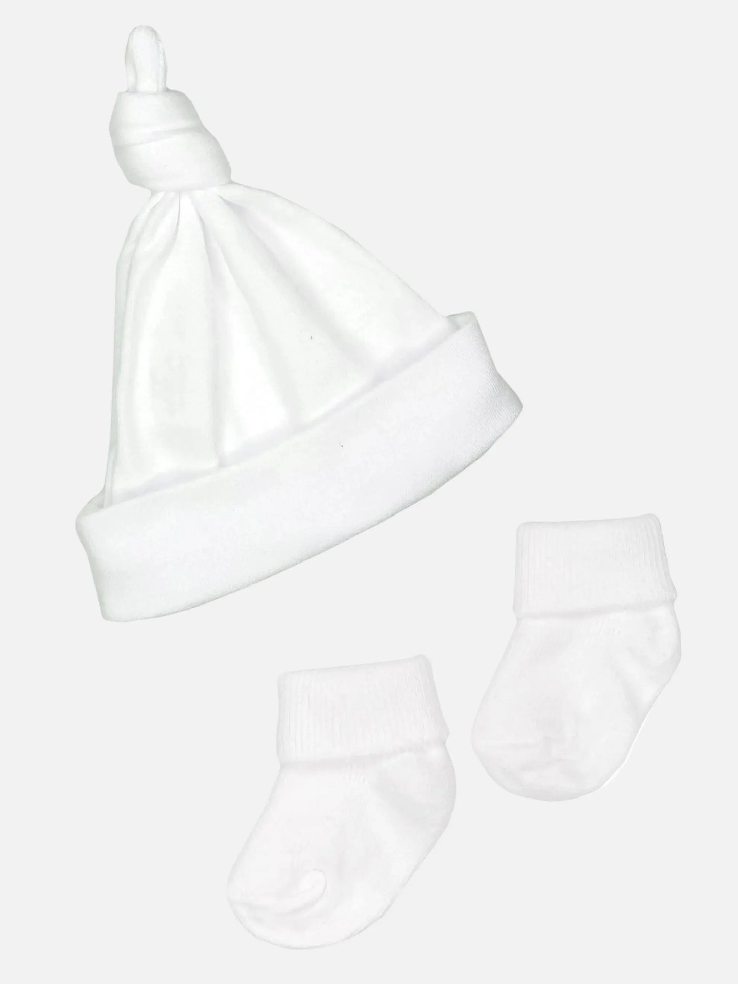 Premature Baby Knotted Hat and Socks Set - White Hat, Mitts & Booties Set Little Mouse Baby Clothing & Gifts