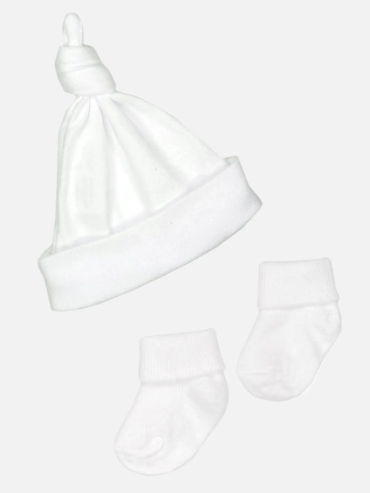 Premature Baby Knotted Hat and Socks Set - White Hat, Mitts & Booties Set Little Mouse Baby Clothing & Gifts
