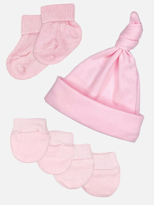 Premature Baby Knotted Hat, Socks & Mitts Set - Pink Hat, Mitts & Booties Set Little Mouse Baby Clothing & Gifts