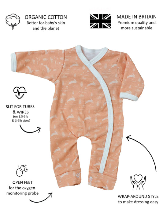 Prem Sleepsuit, Leaping Bunnies, Premium 100% Organic Cotton Sleepsuit / Babygrow Tiny & Small
