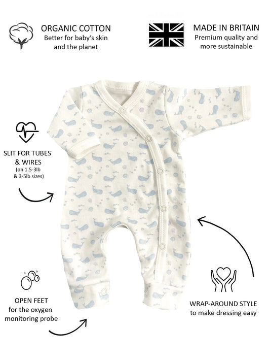 Tiny Baby Sleepsuit, Ocean Blue, Premium 100% Organic Cotton Sleepsuit / Babygrow Tiny & Small