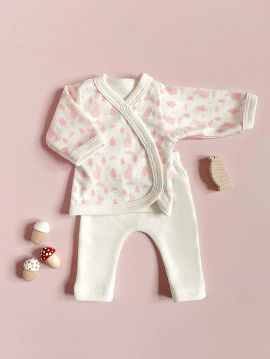 Wrap Top & Trouser Set. Bunny Meadow, Organic Cotton Top & Trousers Tiny & Small