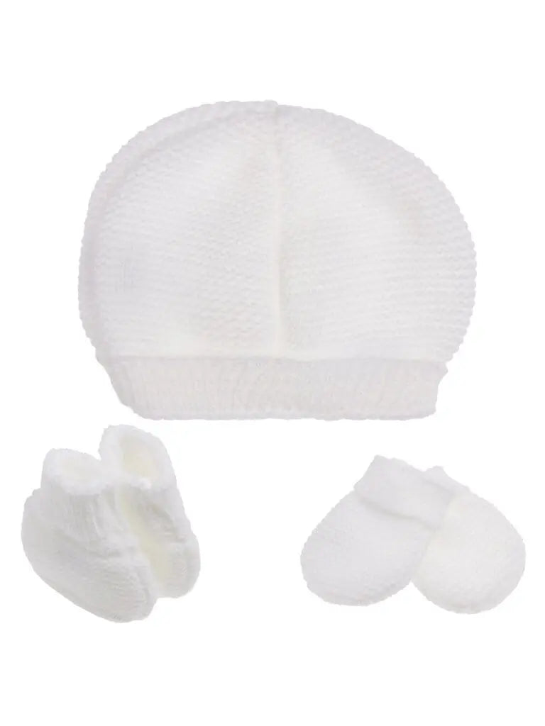 Knitted Hat, Mittens & Booties Set - White Hat, Mitts & Booties Set La Manufacture de Layette