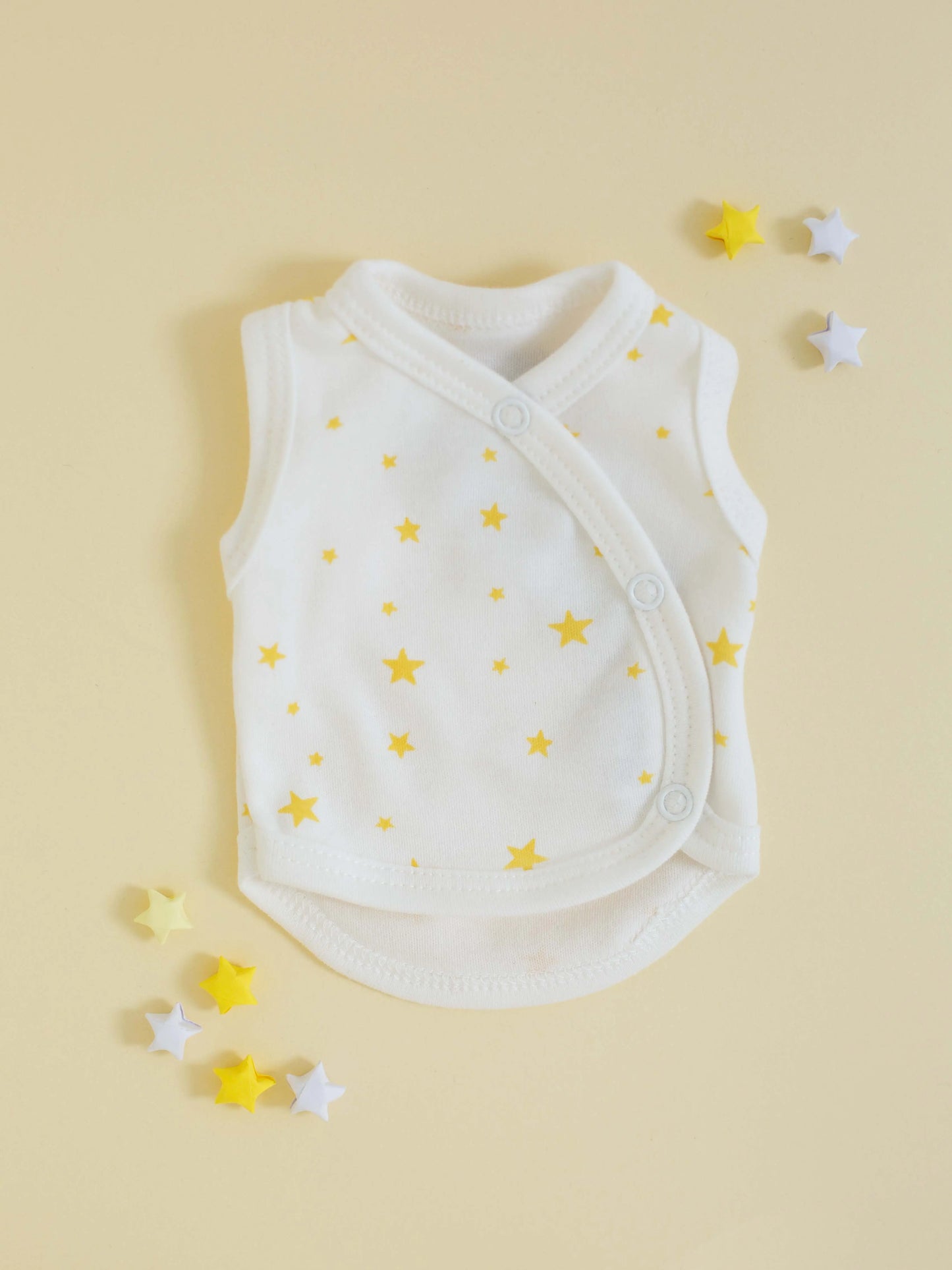 Incubator Vest, Yellow Stars, Premium 100% Organic Cotton Bodysuit / Vest Tiny & Small