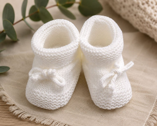 White Knitted Booties Booties Nursery Time 