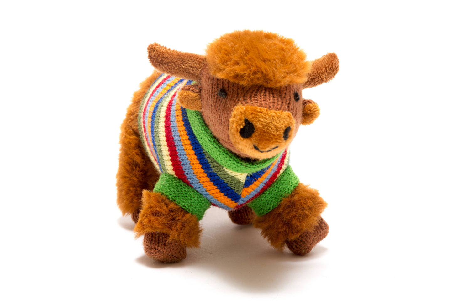 Best Years Ltd - Highland Cow Baby Rattle with Knitted Stripe Jumper
