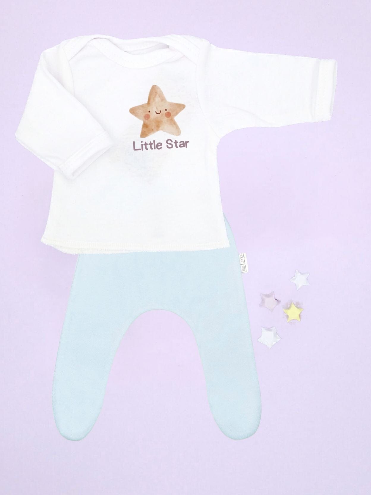 2 Piece Wrap Top & Blue Trouser Set, Little Star Top & Trousers Tiny & Small 