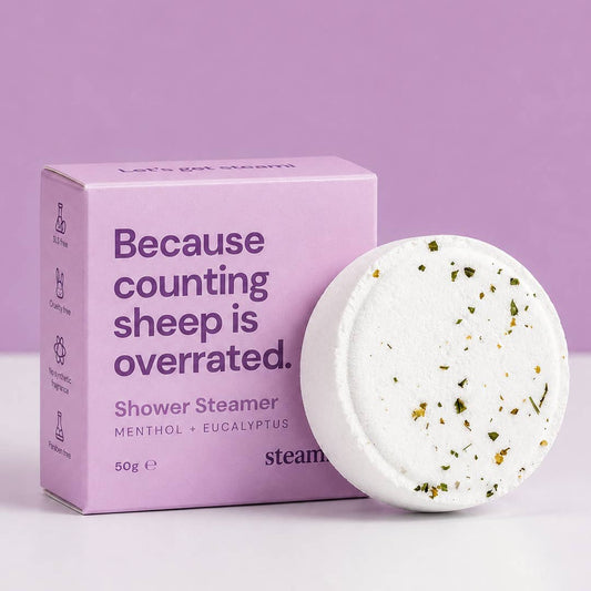 Pastel lilac 'Because counting sheep is overrated' Shower Steamer Parent Gift Steami 