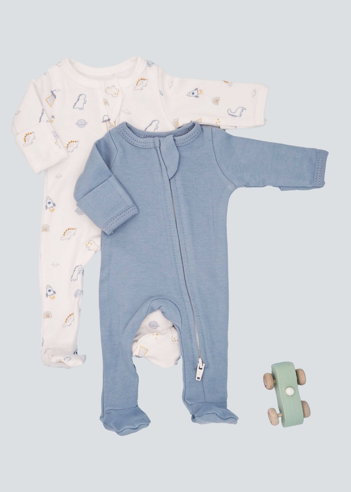 2 Pack Zipped Sleepsuits - Dinosaurs in Space