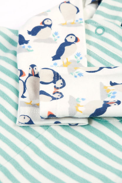 Frugi Organic Cotton Puffin Footed Dungaree Gift Set Sleepsuit / Babygrow Frugi 