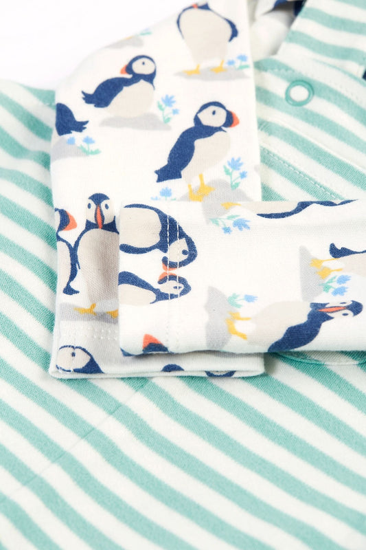 Frugi Organic Cotton Puffin Footed Dungaree Gift Set Sleepsuit / Babygrow Frugi 