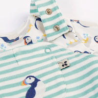 Frugi Organic Cotton Puffin Footed Dungaree Gift Set Sleepsuit / Babygrow Frugi 