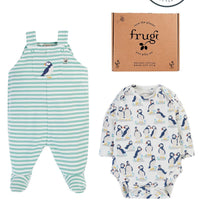 Frugi Organic Cotton Puffin Footed Dungaree Gift Set Sleepsuit / Babygrow Frugi 