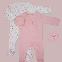2 Pack Zipped Sleepsuits - Pink Floral