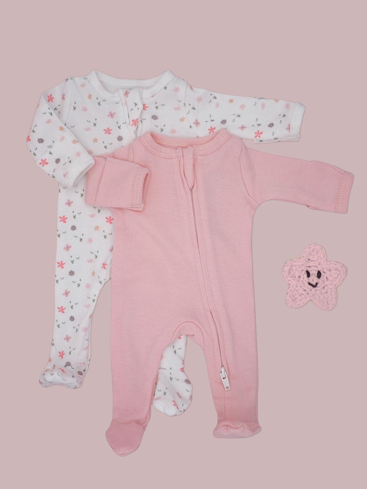 2 Pack Zipped Sleepsuits - Pink Floral