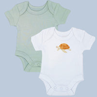 Turtle Motif White Bodysuit & Plain Sage Bodysuit Set Bodysuit / Vest Little Dreamer 