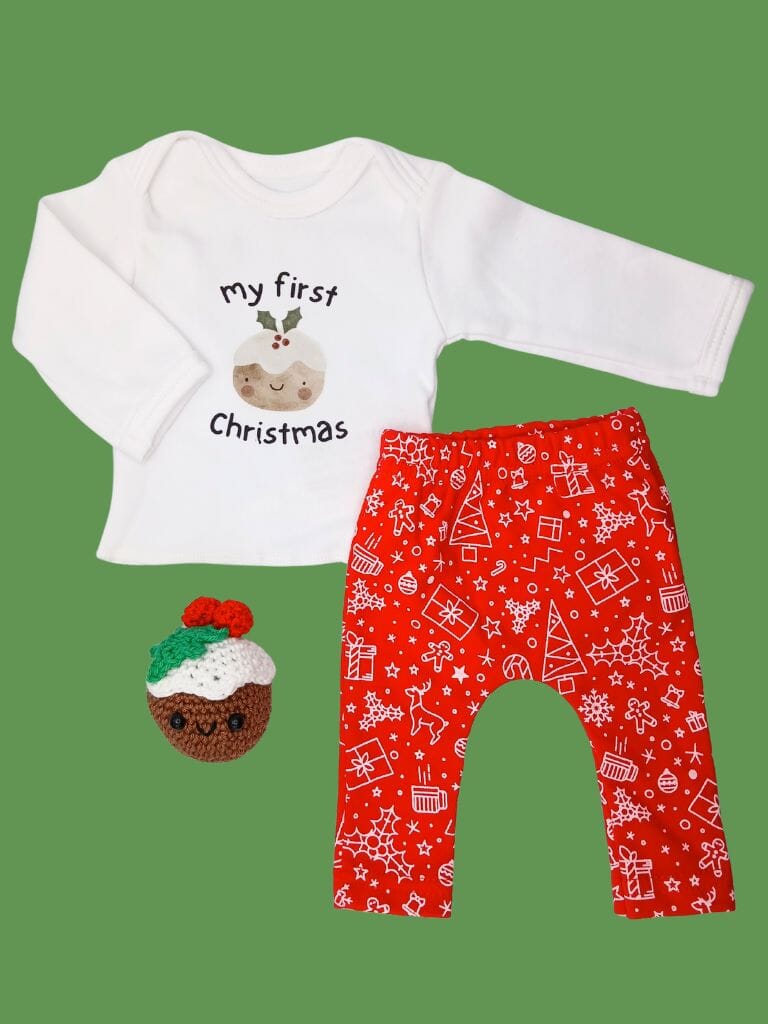 Christmas pudding top and festive legging set. Premium 100% Organic Cotton Trousers / Leggings Tiny & Small 
