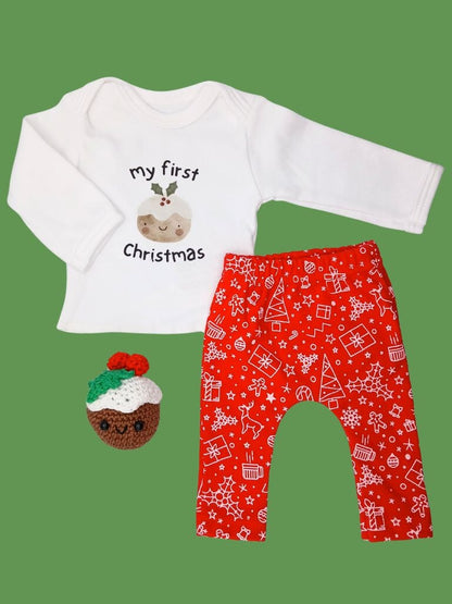 Christmas pudding top and festive legging set. Premium 100% Organic Cotton Trousers / Leggings Tiny & Small 