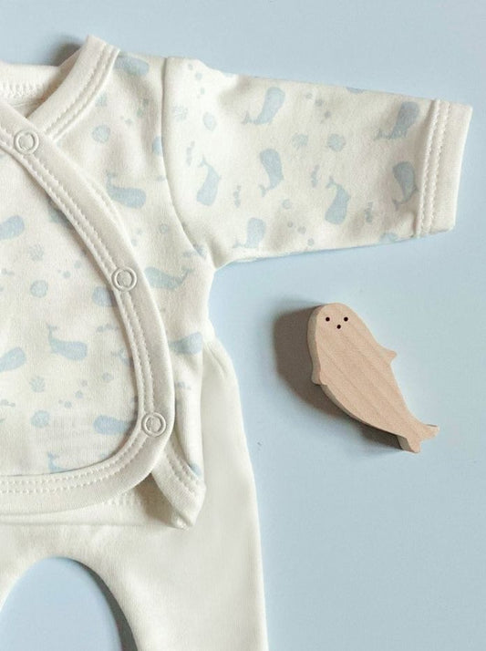 Premature Baby Set, Wrap top & trousers, Ocean Blue, Premium Organic Cotton Tiny & Small
