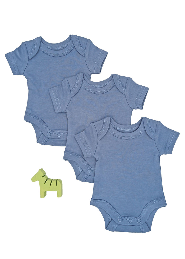 3 Pack 100% Organic Cotton Premature Baby Bodysuits - Blue