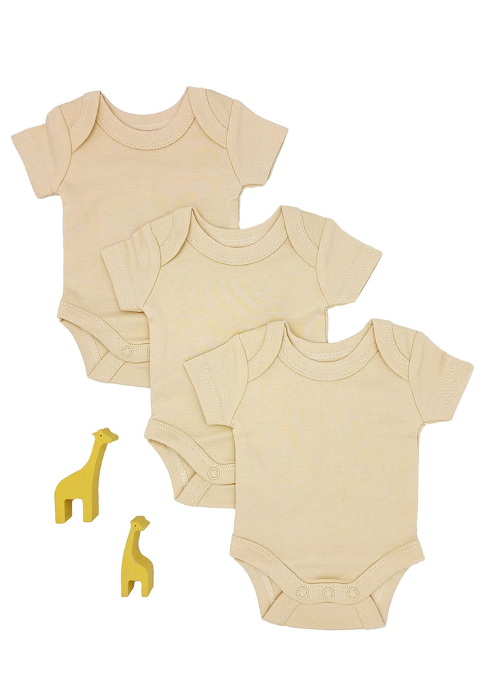 3 Pack 100% Organic Cotton Baby Bodysuit with Capped Sleeves - Buttermilk