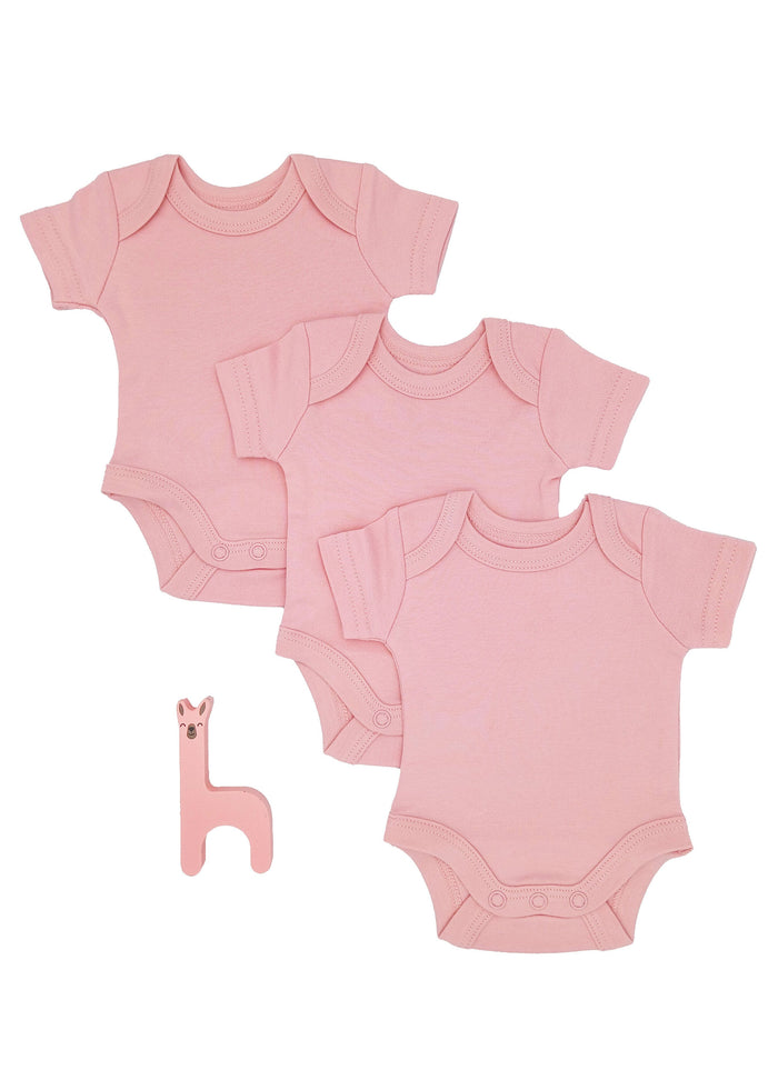 3 Pack 100% Organic Cotton Baby Bodysuit with Capped Sleeves - Pink