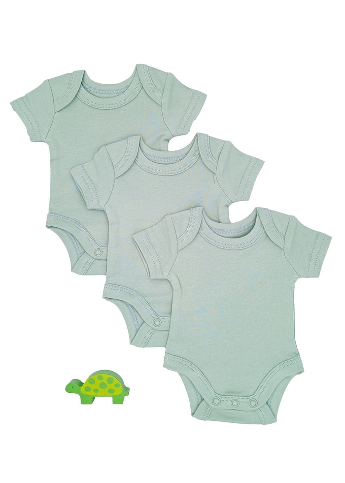 3 Pack 100% Organic Cotton Baby Bodysuit with Capped Sleeves - Sage