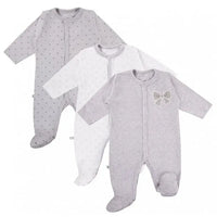 3 Pack Footed Sleepsuits, Bows, Grey Sleepsuit / Babygrow EEVI 