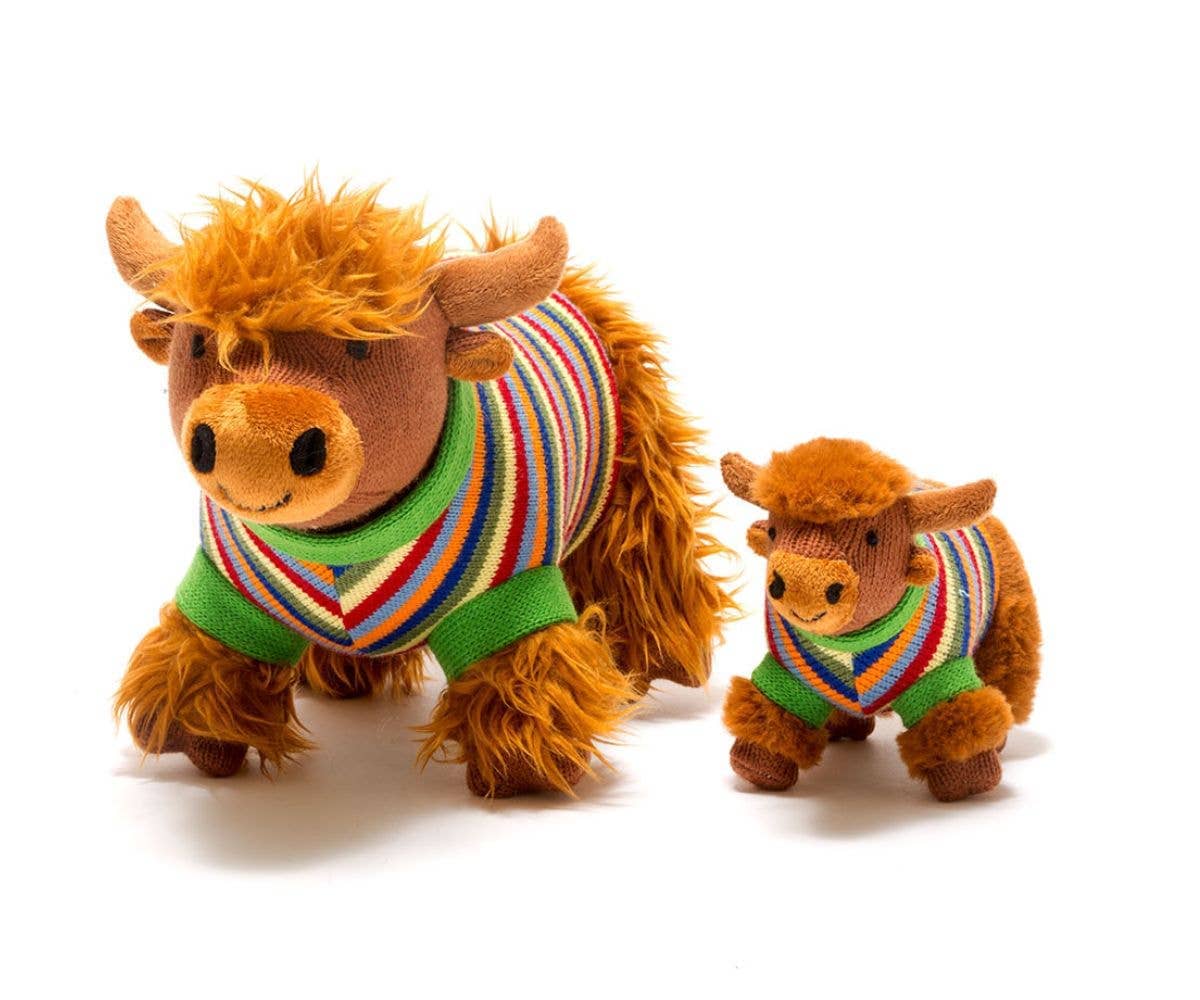 Best Years Ltd - Highland Cow Baby Rattle with Knitted Stripe Jumper