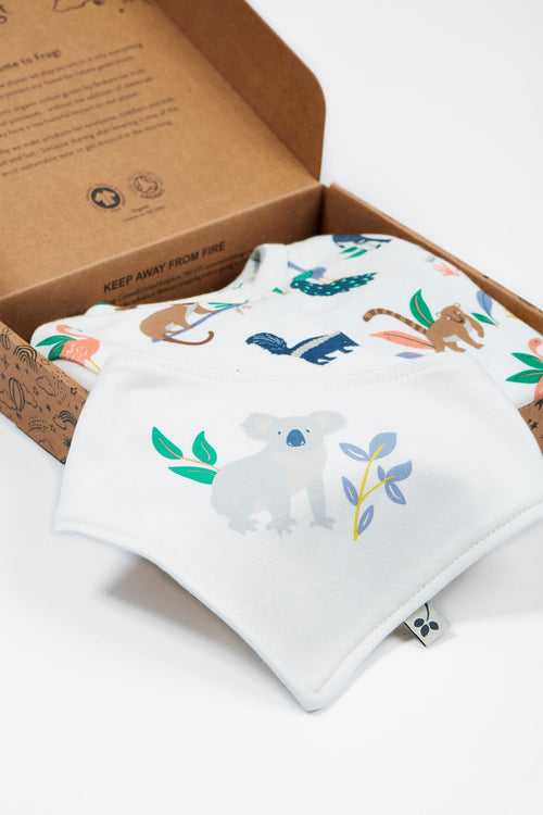 Frugi Organic Cotton Wildlife Babygrow and Dribble Bib Gift Set Sleepsuit / Babygrow Frugi 
