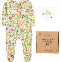 Frugi Organic Cotton White Bunny Bounce Babygrow and Dribble Bib Gift Set Sleepsuit / Babygrow Frugi 