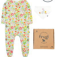 Frugi Organic Cotton White Bunny Bounce Babygrow and Dribble Bib Gift Set Sleepsuit / Babygrow Frugi 