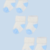 Set of three pairs of socks: Blue & Cream Stay on Towelling Premature Baby Socks Socks Little Mouse Baby Clothing & Gifts 