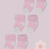 Set of three pairs of socks: Pink with White toes and heels Stay-on Towelling Premature Baby Socks Socks Little Mouse Baby Clothing & Gifts 