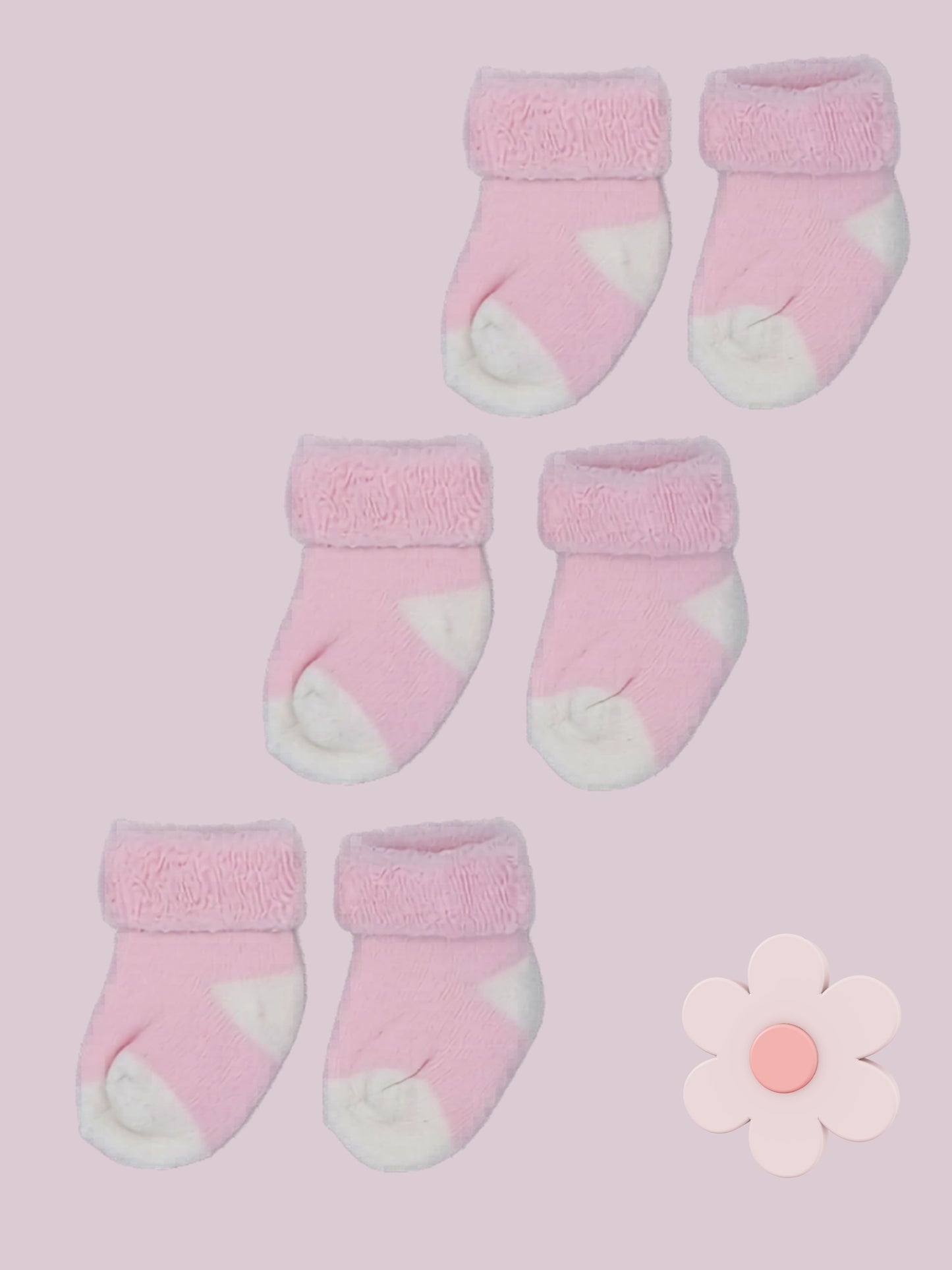 Set of three pairs of socks: Pink with White toes and heels Stay-on Towelling Premature Baby Socks Socks Little Mouse Baby Clothing & Gifts 