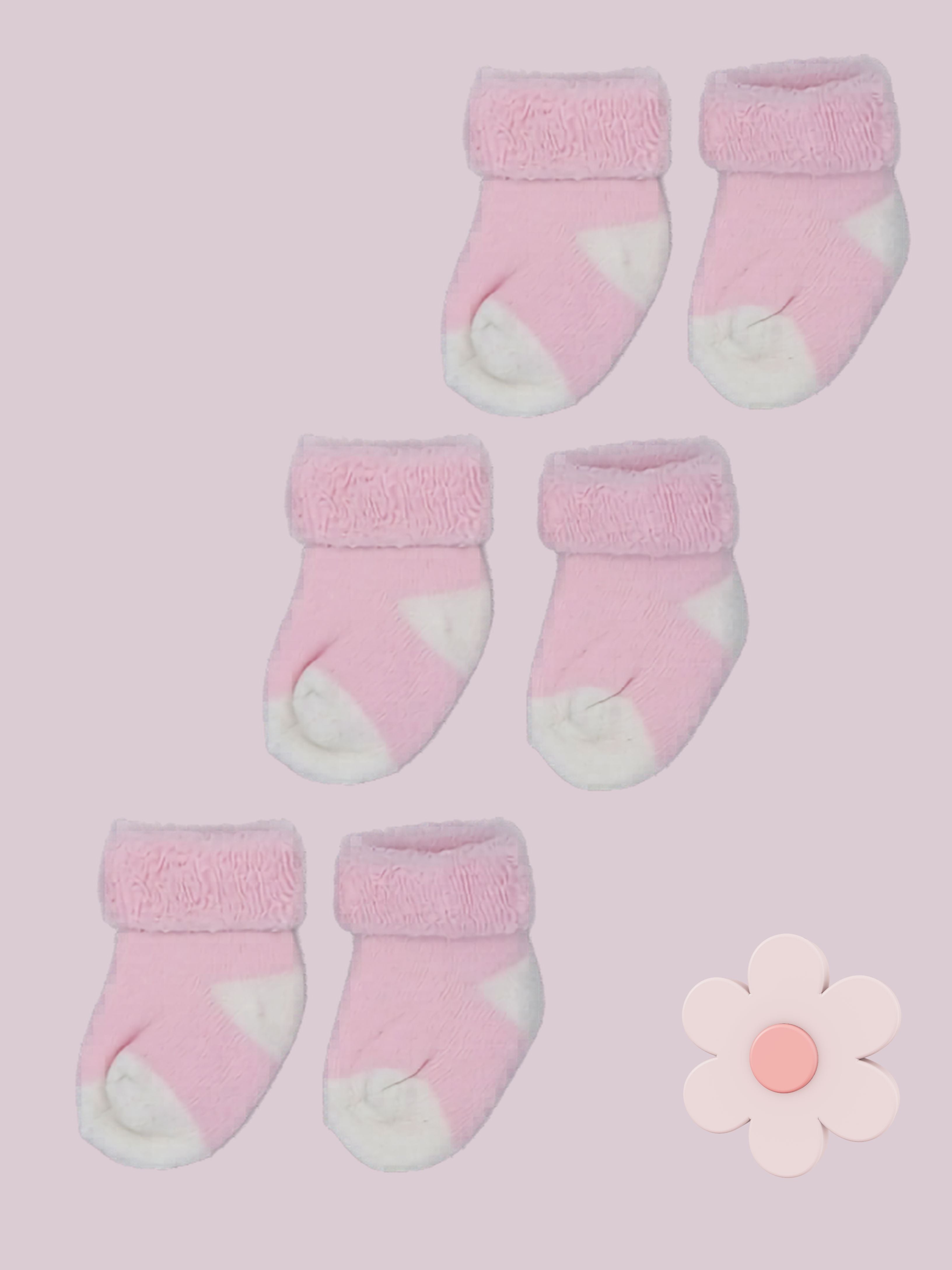 Set of three pairs of socks: Pink with White toes and heels Stay-on Towelling Premature Baby Socks Socks Little Mouse Baby Clothing & Gifts 