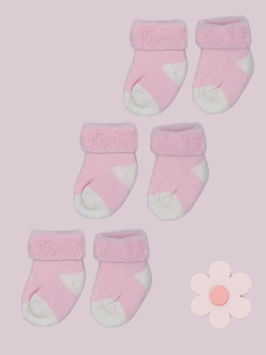 Set of three pairs of socks: Pink with White toes and heels Stay-on Towelling Premature Baby Socks Socks Little Mouse Baby Clothing & Gifts 