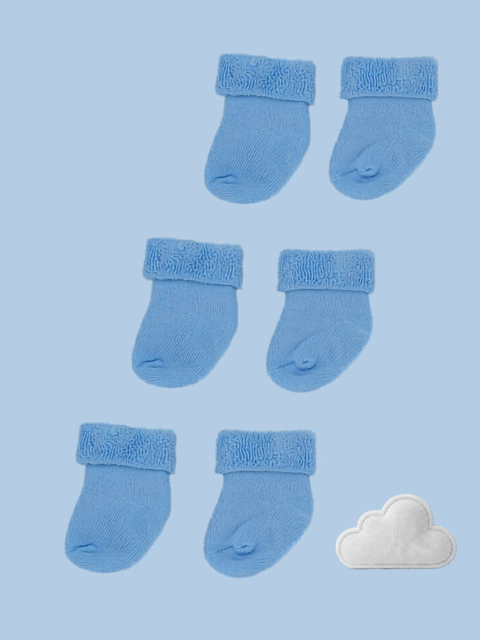 Set of three pairs of socks: Baby Blue Stay-on Towelling Premature Baby Socks