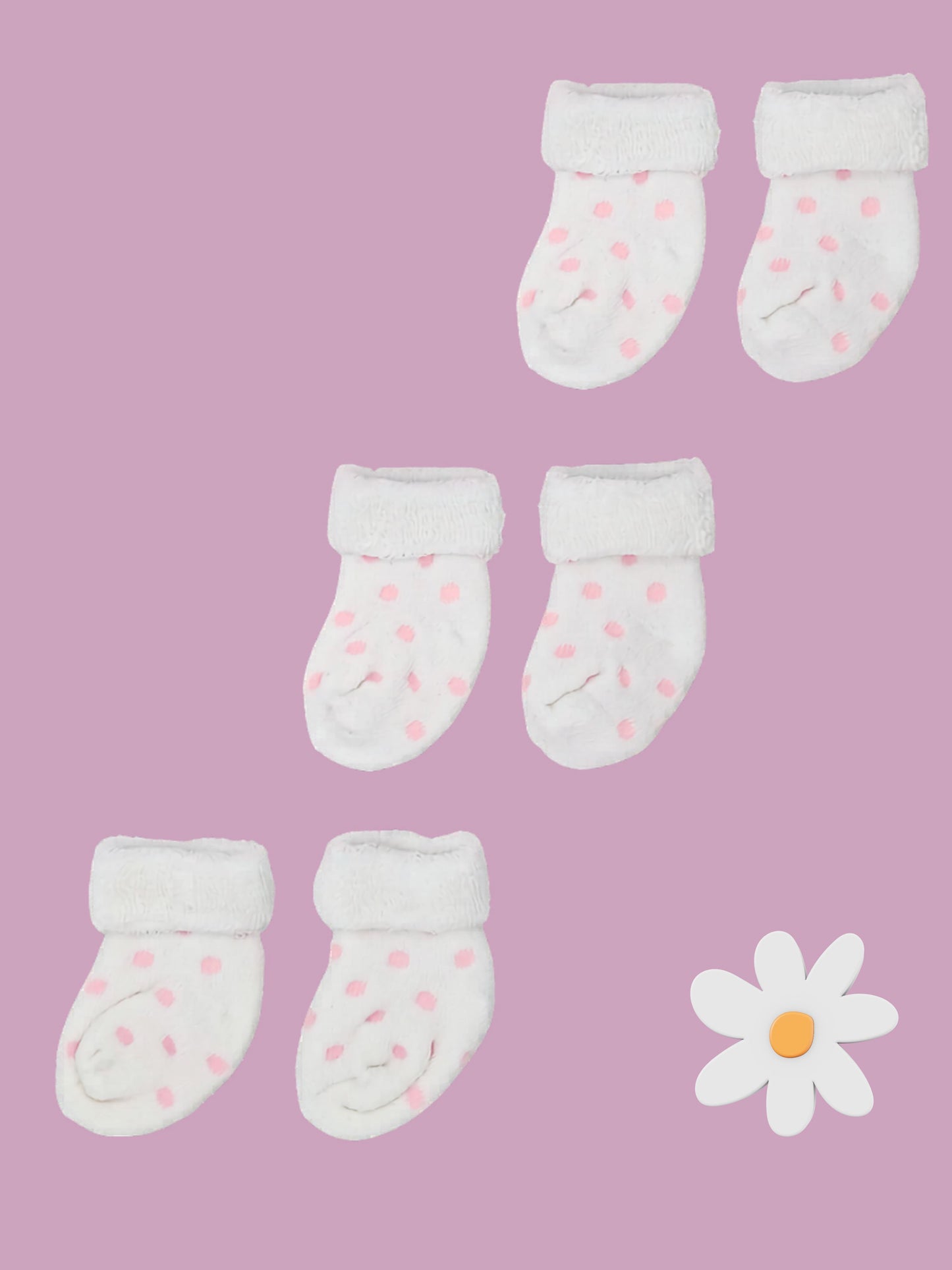 Set of three pairs of socks: White With Pink Spots Stay-on Towelling Premature Baby Socks Socks Little Mouse Baby Clothing & Gifts 