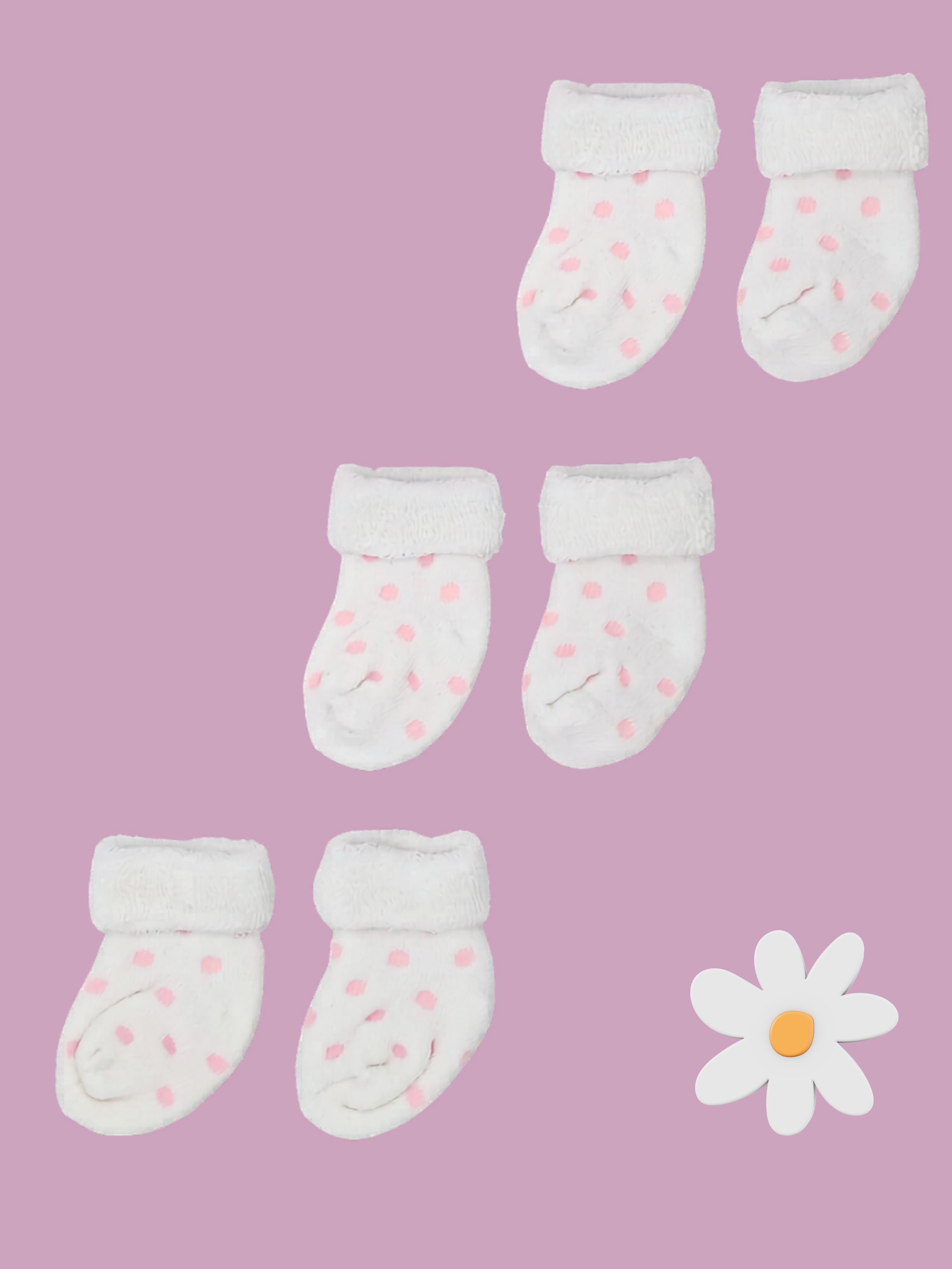 Set of three pairs of socks: White With Pink Spots Stay-on Towelling Premature Baby Socks Socks Little Mouse Baby Clothing & Gifts 