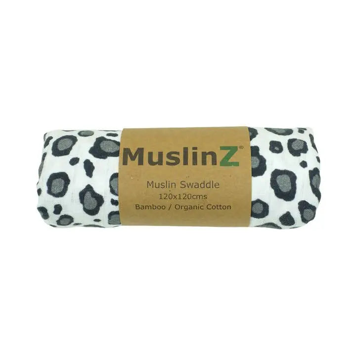 MuslinZ Bamboo/Organic Cotton Swaddle Blanket Leopard Print - 120x120cm Muslin Muslinz 