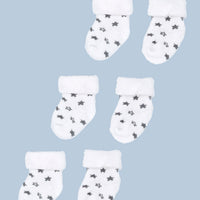 Set of three pairs of socks: White With Grey Stars Stay-on Towelling Premature Baby Socks Socks Little Mouse Baby Clothing & Gifts 