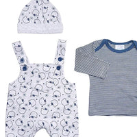 Teddy Prince 3 Piece Gift Set - Grey/Blue : Dungarees, Top & Hat Just too Cute