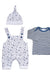 Teddy Prince 3 Piece Gift Set - Grey/Blue : Dungarees, Top & Hat Just too Cute