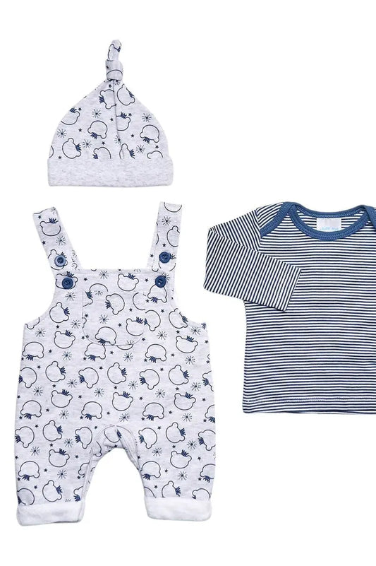 Teddy Prince 3 Piece Gift Set - Grey/Blue : Dungarees, Top & Hat Just too Cute