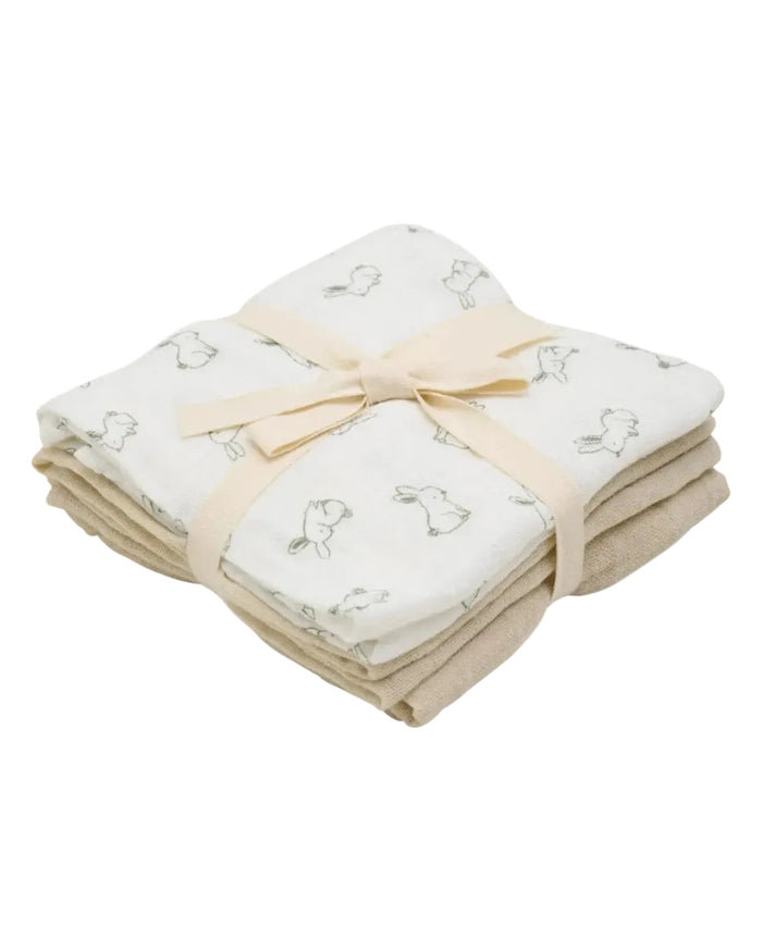 3 Pack, Organic Cotton Muslins, Bunny / Beige, 65 x 65 cm