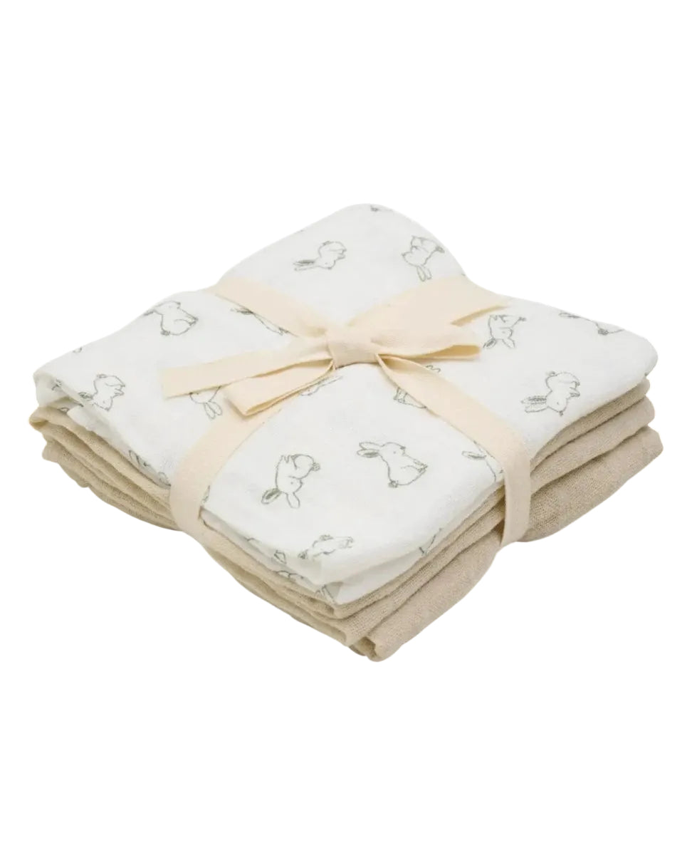 3 Pack, Organic Cotton Muslins, Bunny / Beige, 65 x 65 cm Blanket Pippi 